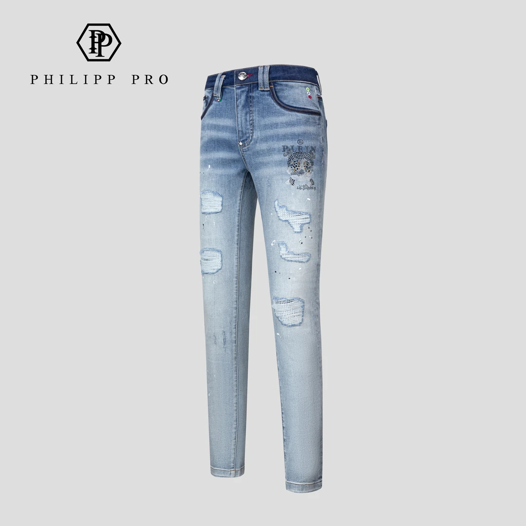 PHILIPP PRO【春夏新款】高奢潮流牛仔裤蓝色弹力男士修身直筒版型