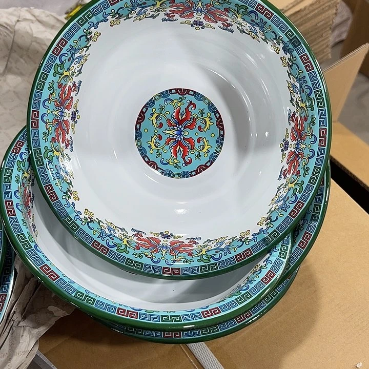 20公分珐琅搪瓷加厚绿连勾汤盆