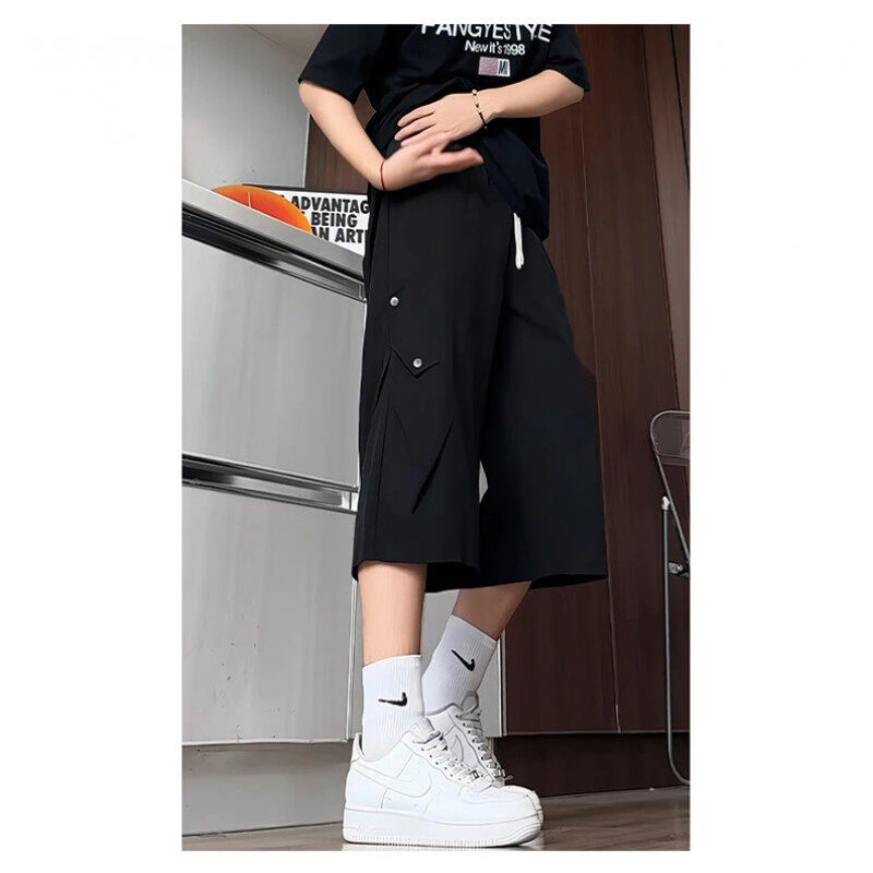 2025夏季新款潮流大码工装七分裤男港风百搭薄款透气男士直筒裤子