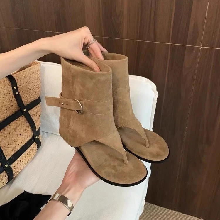 5cm内增高夹趾凉靴女2025夏季爆款小个子外穿百搭时尚网红凉鞋女