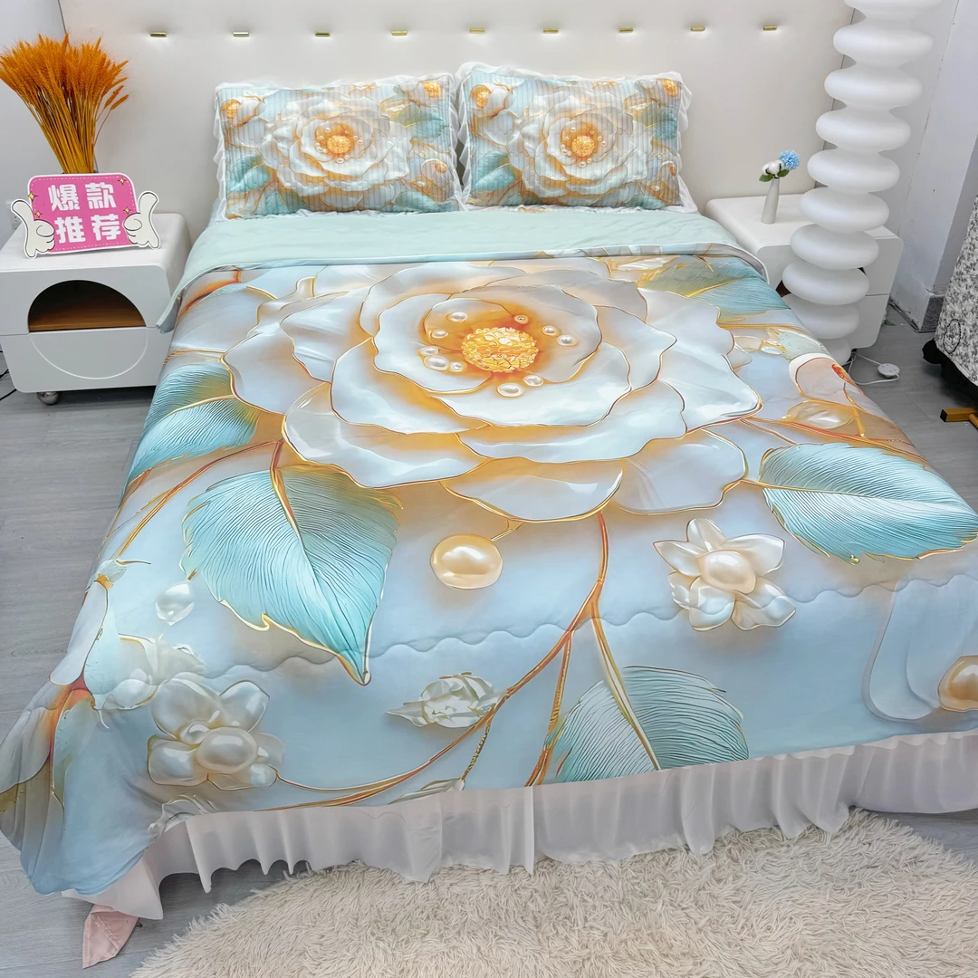 夏季5D立体数码印花凉席夏被四件套机洗防滑凉感亲肤夏凉被空调被