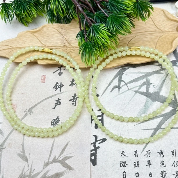 JYSP153和田玉黄口小米珠项链5mm+多样性发其一