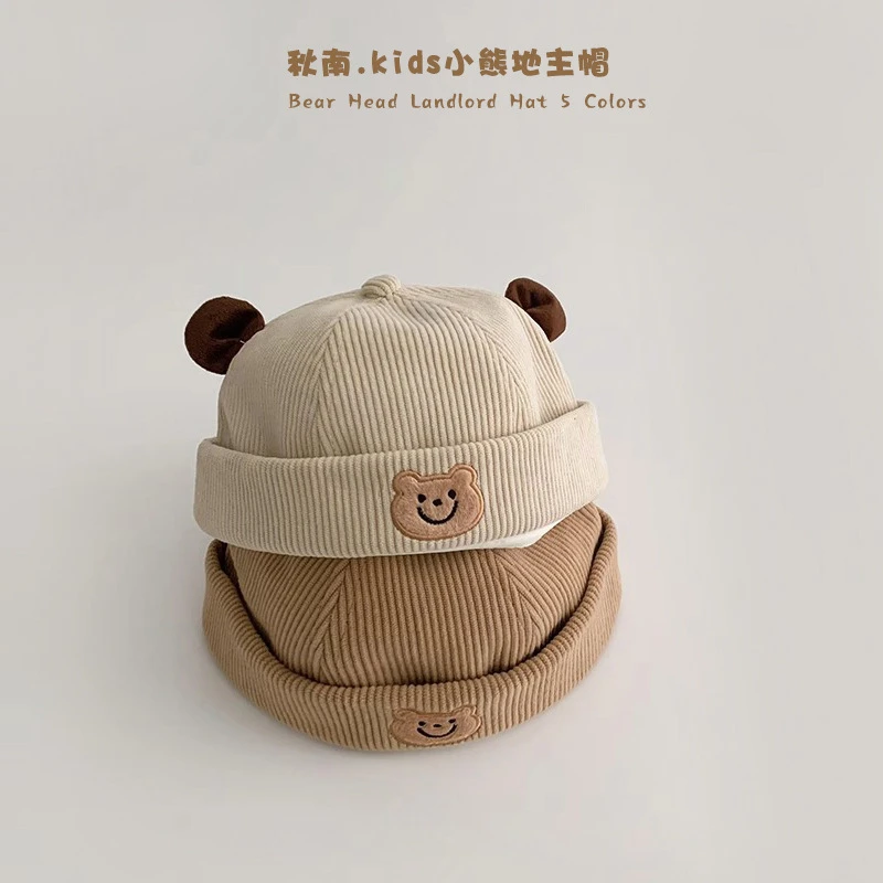 婴儿帽子春秋男孩宝宝地主帽男童瓜皮帽女童雅痞儿童熊猫灯芯绒帽
