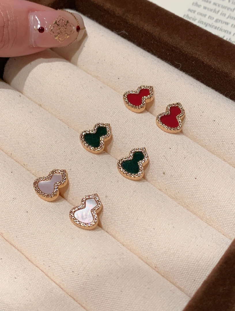 合金耳饰 新款中式红葫芦耳环轻奢小众高级感复古国风葫芦耳钉