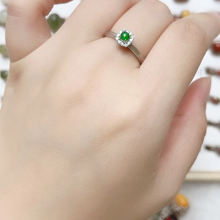 翡翠戒指银S925镶嵌