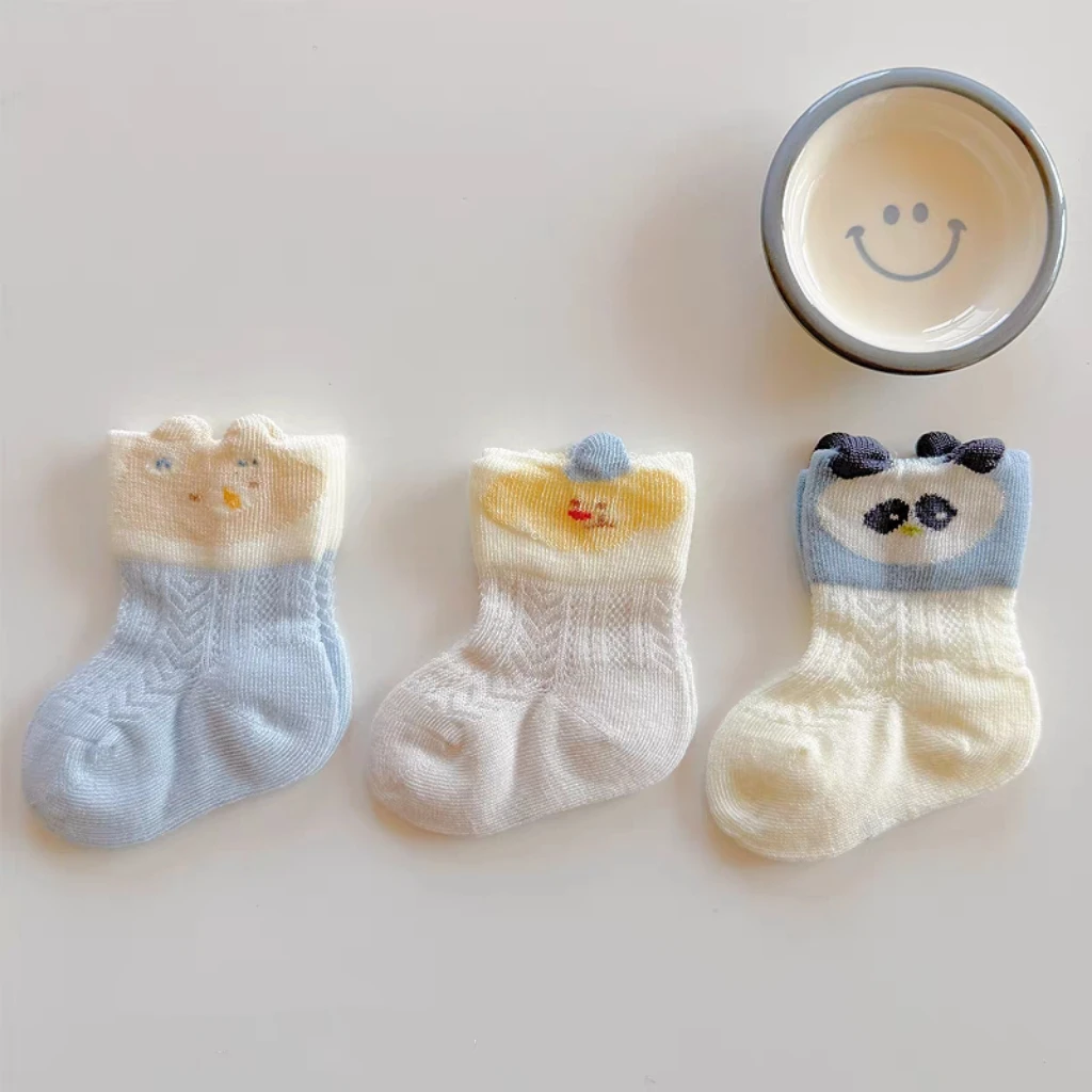婴儿袜子夏季薄款网眼袜新生儿男女宝宝0-6无骨卡通中筒胎袜网袜