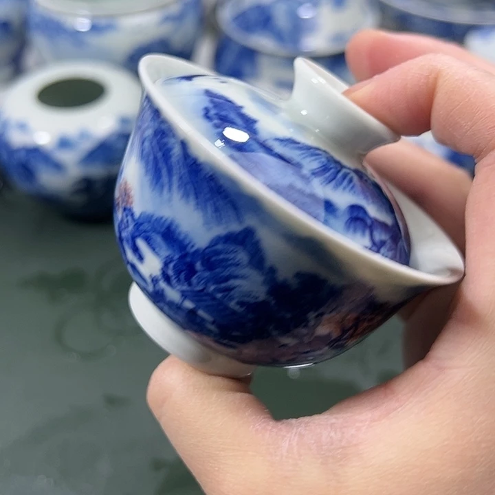 微瑕柴窑工笔山水元宝两才