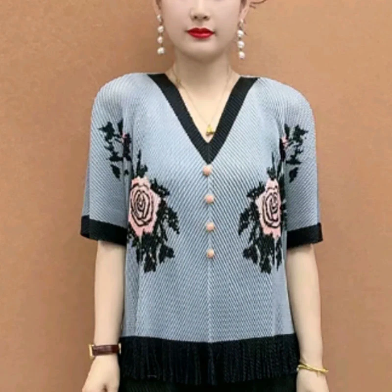 洋气减龄流苏褶皱衫宽松舒适时尚上衣春秋季妈妈装