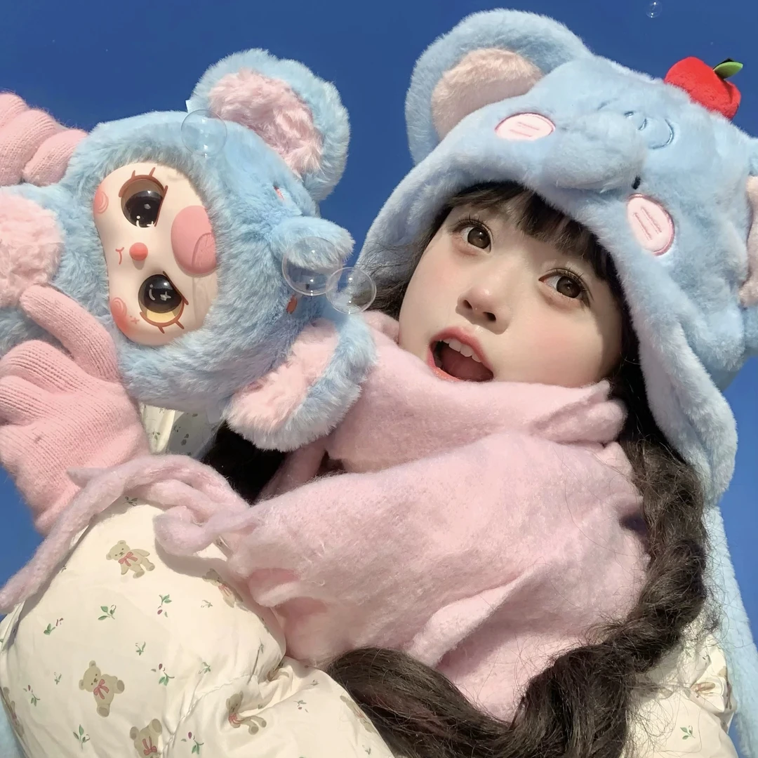 凛可爱 设计感冬季新款毛绒小苹果可爱小象防风加厚保暖包头帽