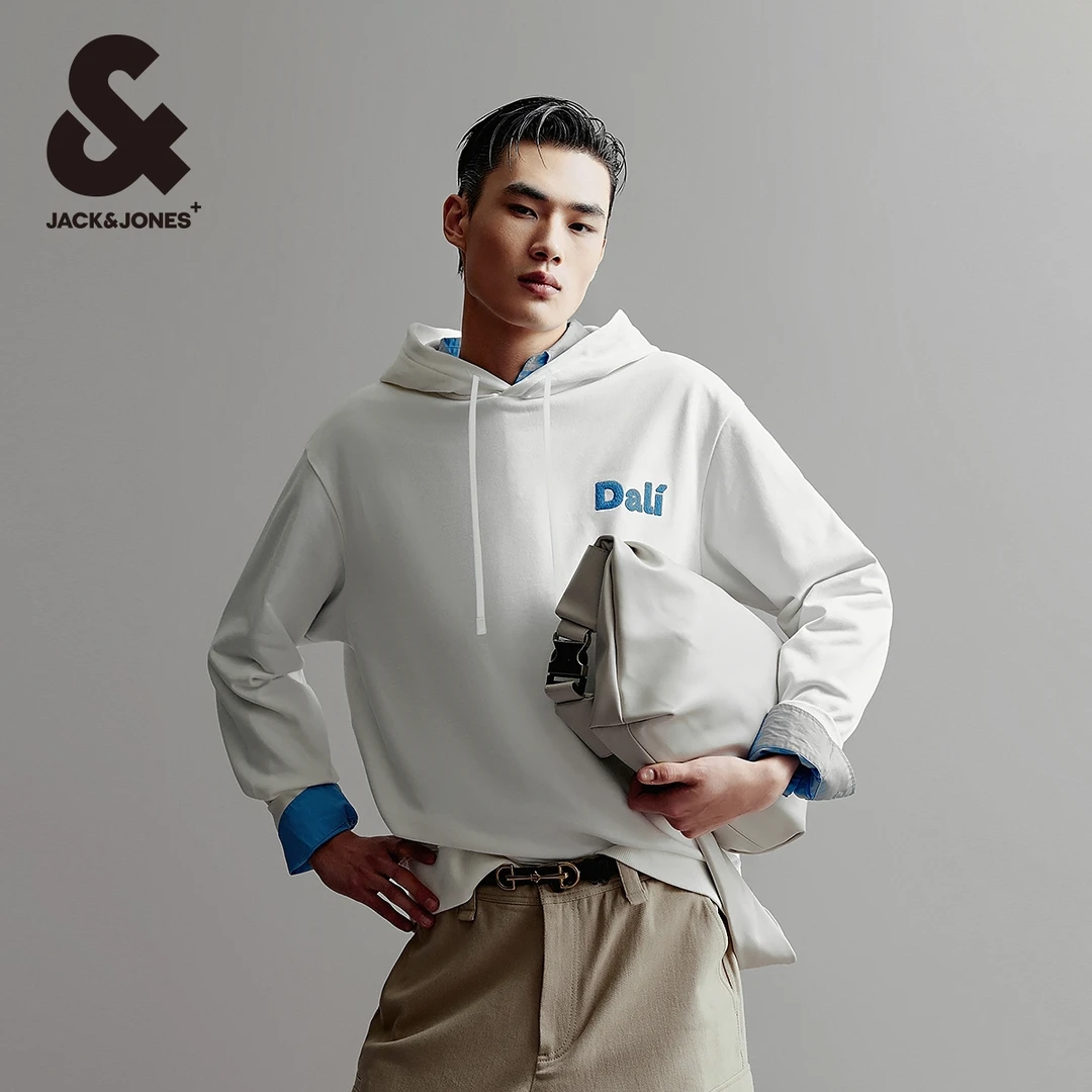 杰克琼斯DALI联名款秋季新款字母刺绣纯棉舒适略宽松连帽卫衣男款