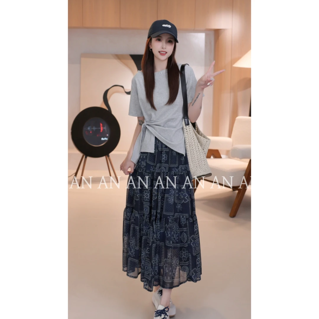 C04336新款时尚显瘦设计感潮流简约斜肩不规则开叉T恤