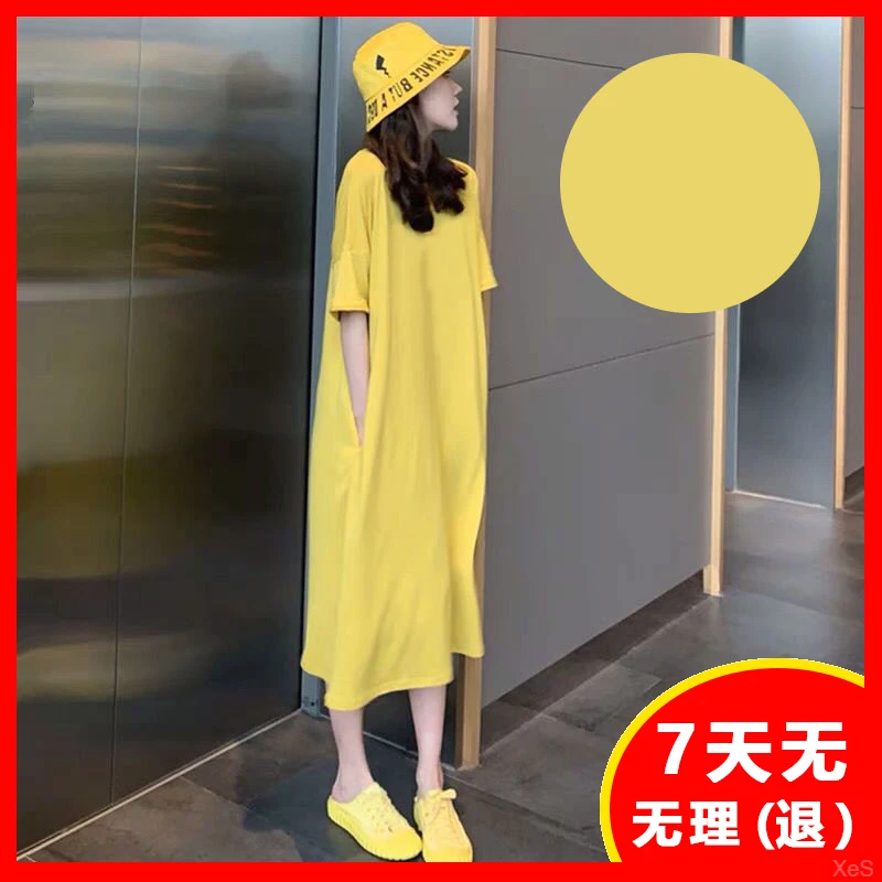 超连衣裙女夏季新款显瘦好看大码短袖t夏季大码遮肚宽松显瘦T恤