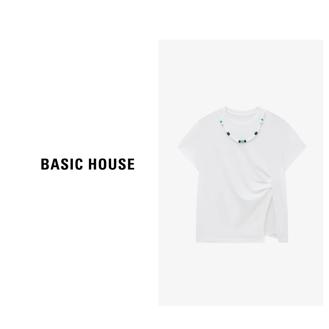 Basic House/百家好设计师款时尚百搭静奢风常规T恤-B0625B5ATB2