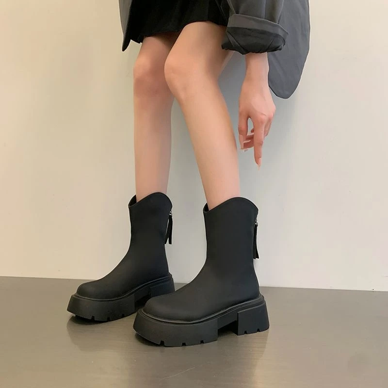 断码马丁靴女冬季加绒保暖厚底皮面女靴子C023