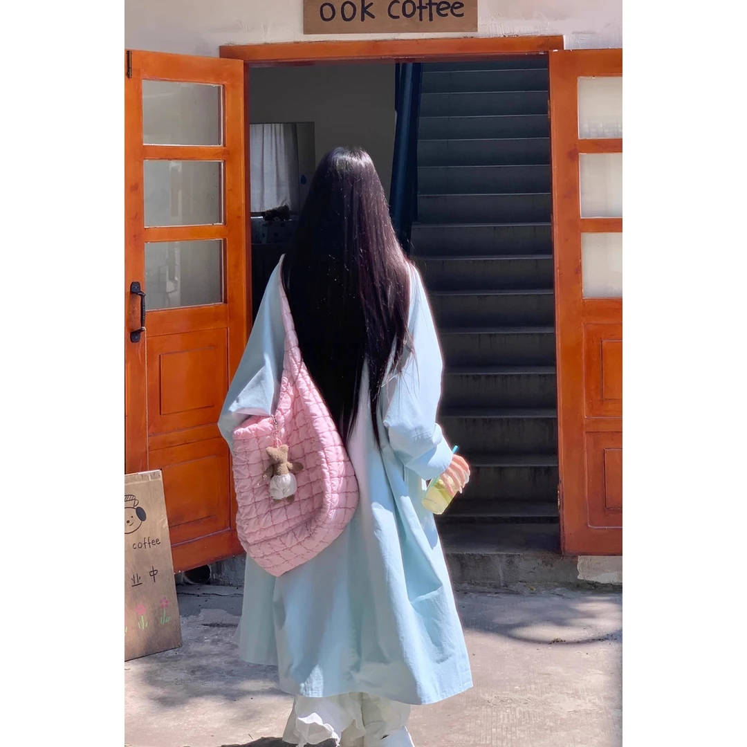 林初美 蓝色风衣外套女秋季韩系宽松高个子长款巨好看高级感大衣