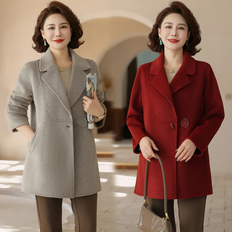 妈妈春装新中式外套新款洋气中老年人女装春秋季宽松显瘦毛呢大衣