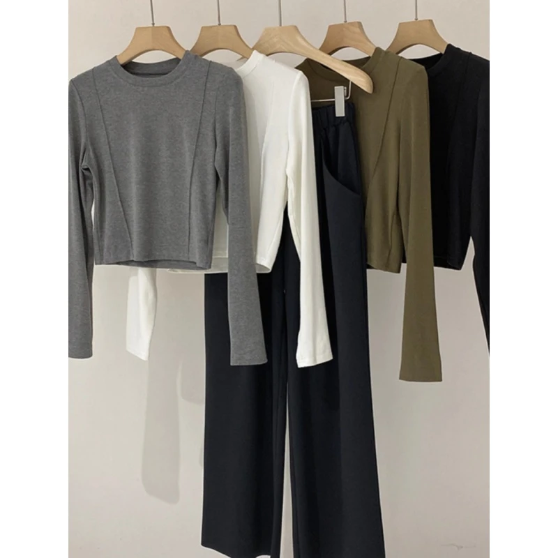 灰色长袖t恤内搭女春夏2025新款独特绝美上衣修身短款打底衫外穿