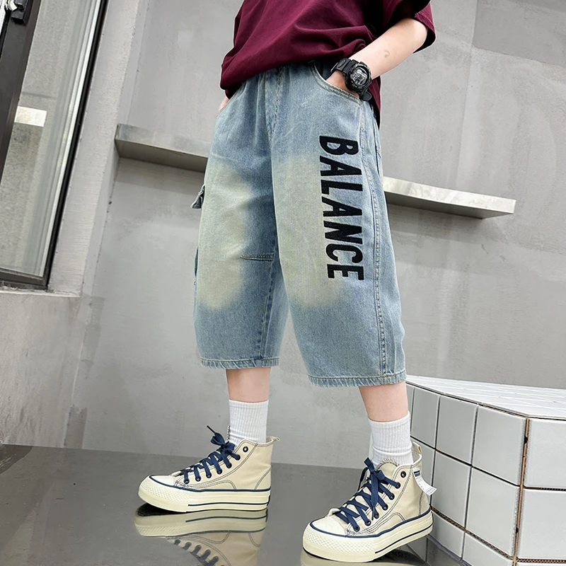 儿童短裤2025夏季新款男童七分裤中大童牛仔工装中裤男孩韩版夏装