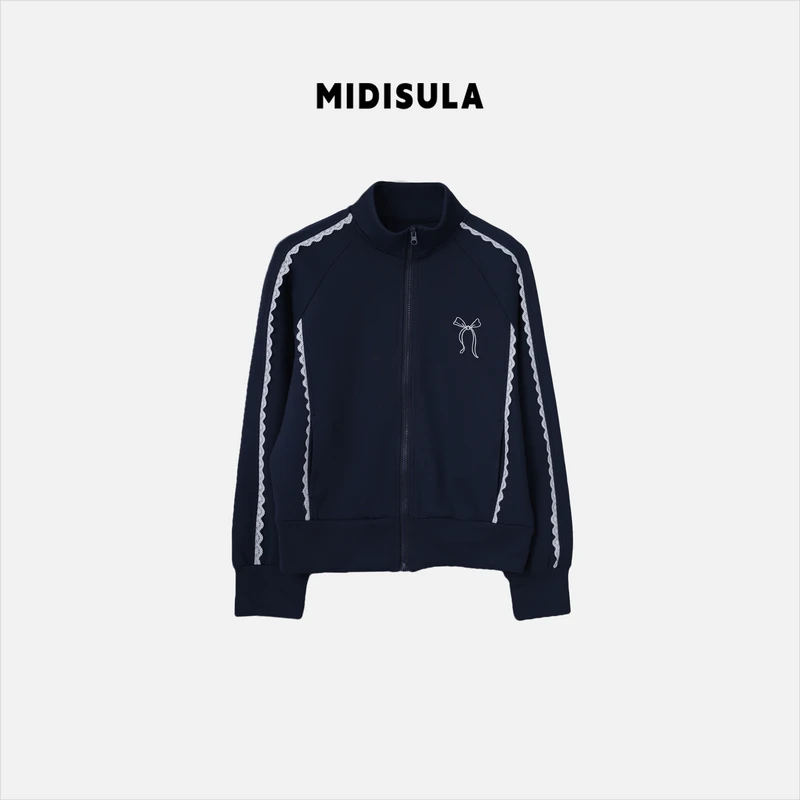【H.MDSL】春季新款韩国时尚蕾丝蝴蝶结拼接拉链显瘦百搭卫衣#0146