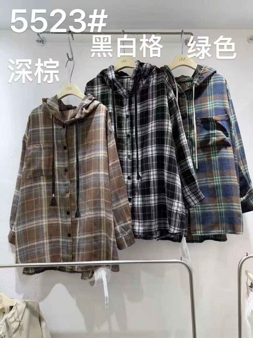 5523连帽2025秋季新款美拉德风格子衬衫休闲宽松显瘦外套