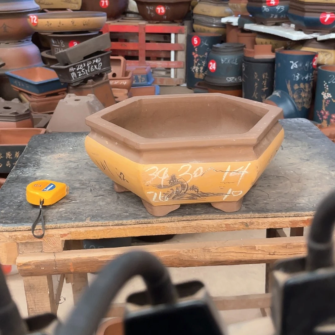 紫砂花盆六方盆一个