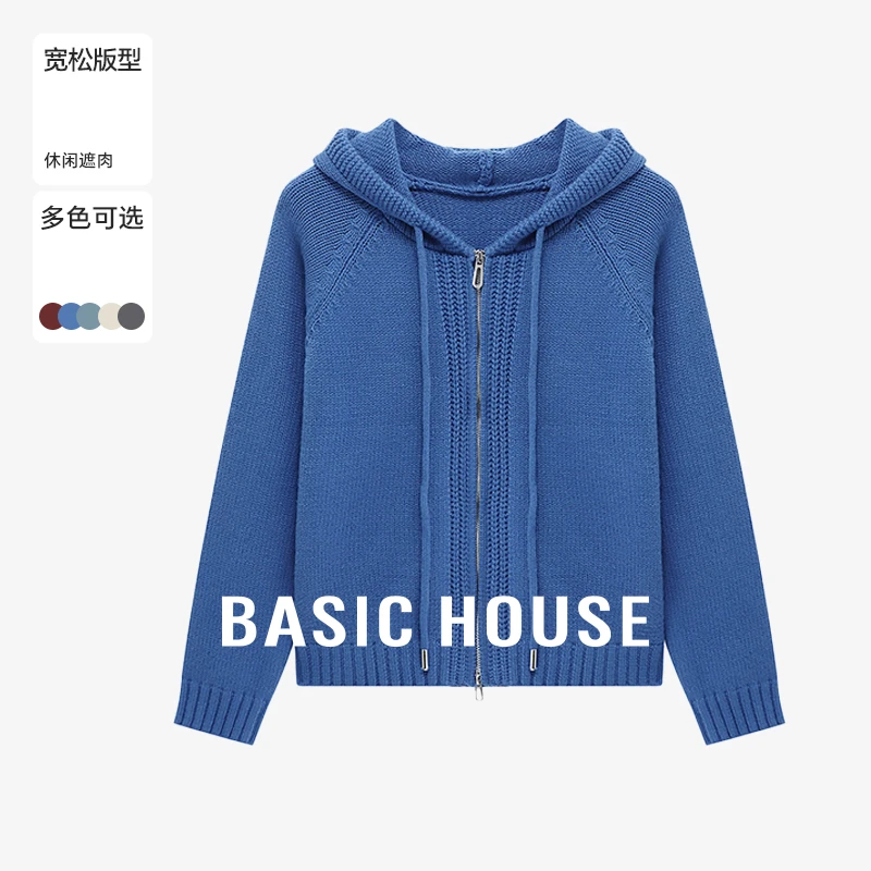 Basic House/百家好秋季新款连帽休闲宽松洋气毛衣-B06245C5282