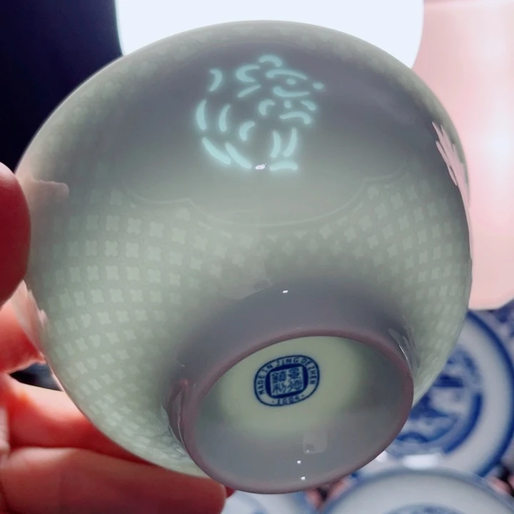 青花玲珑5寸饭碗生肖。鼠