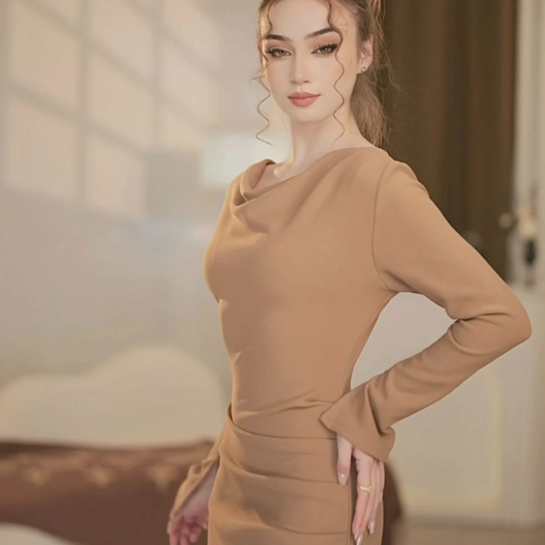 【爱妃】法式初秋优雅气质小众设计感显瘦收腰连衣裙-ZX655