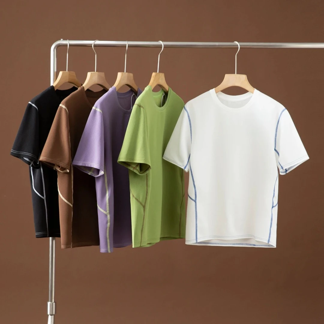 时尚明线夏季男女宽松廓版百搭圆领T恤户外运动跑步速干短袖-0128