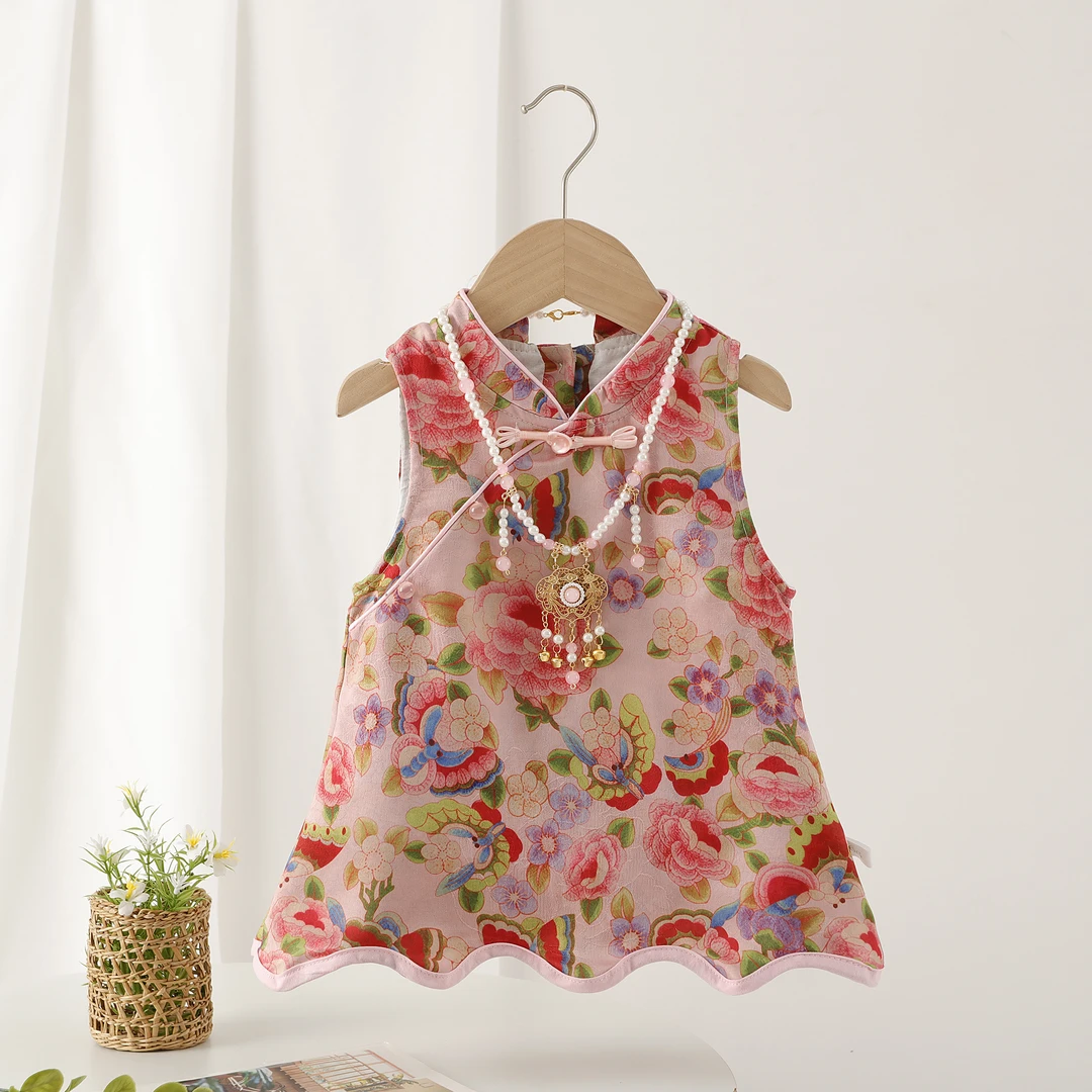 2025新款女宝夏季薄款无袖公主包屁裙宝宝连体衣百天周岁国风礼服