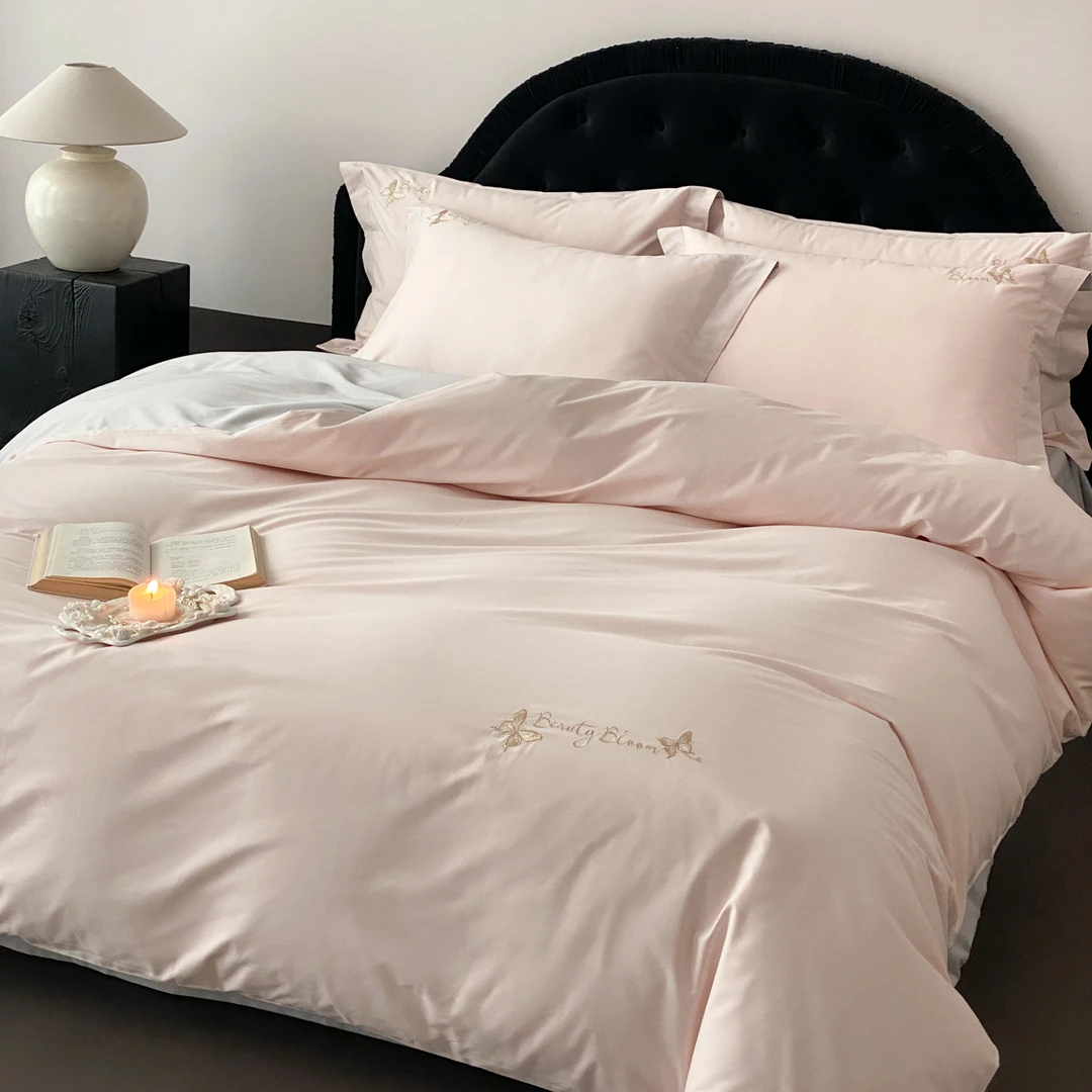 秋冬加厚磨毛纯棉四件套50支双股纯色双拼全棉床单被套床上用品