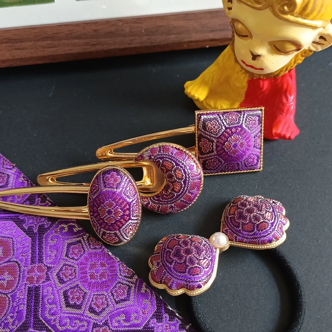 仿宋锦国风紫色八达晕发饰发夹发卡（纯手工制作，微瑕疵不退不换）