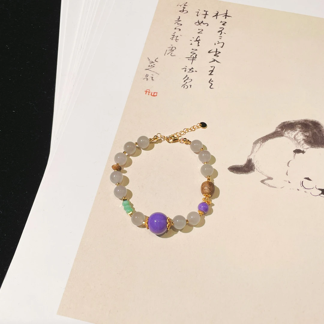 【云上雅岚】紫烟摇月 | C5632-烟紫和田玉手链7mm-多样性发一件