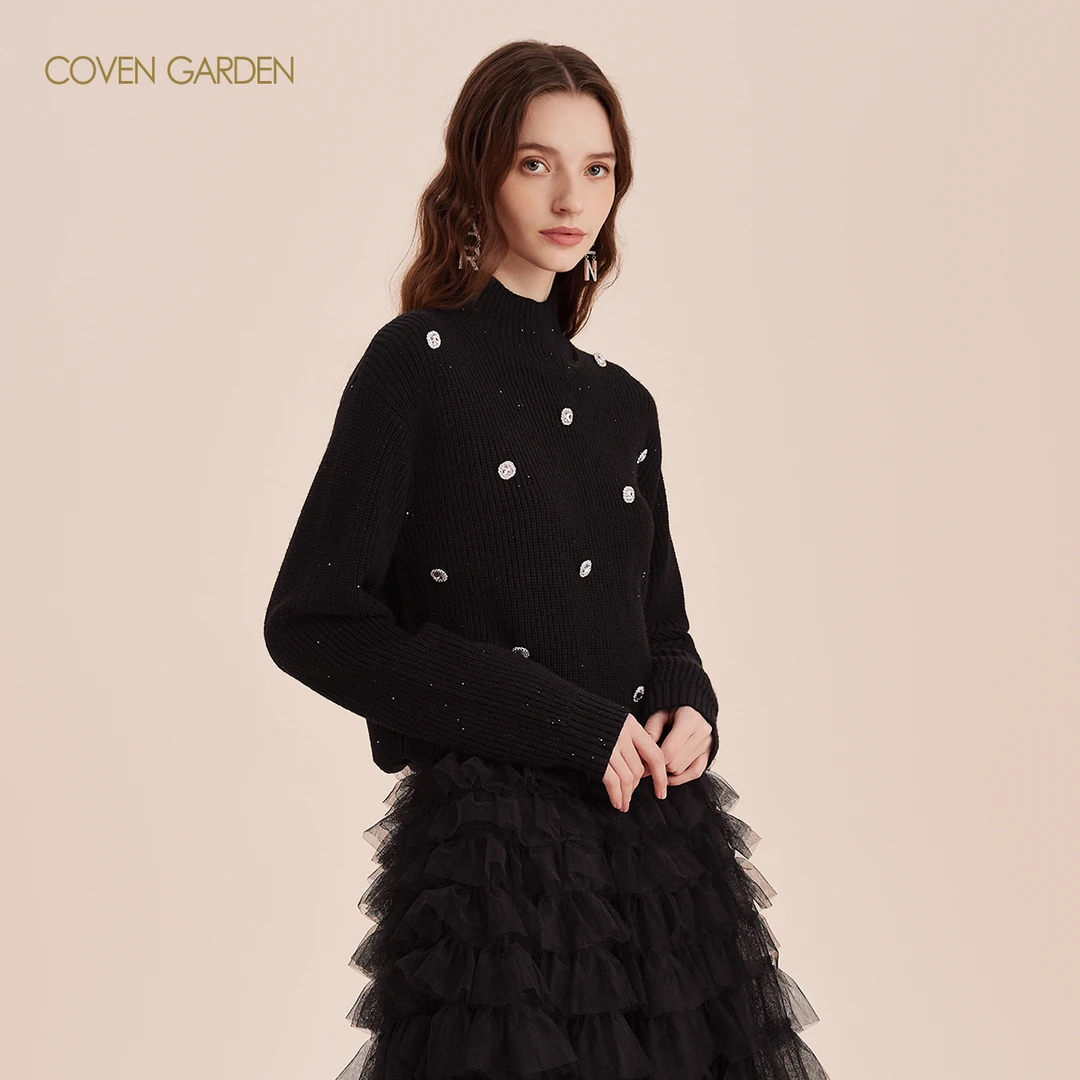 【蜜思仝】哥文花园小众粉钻针织衫CTC4032378气质小香风