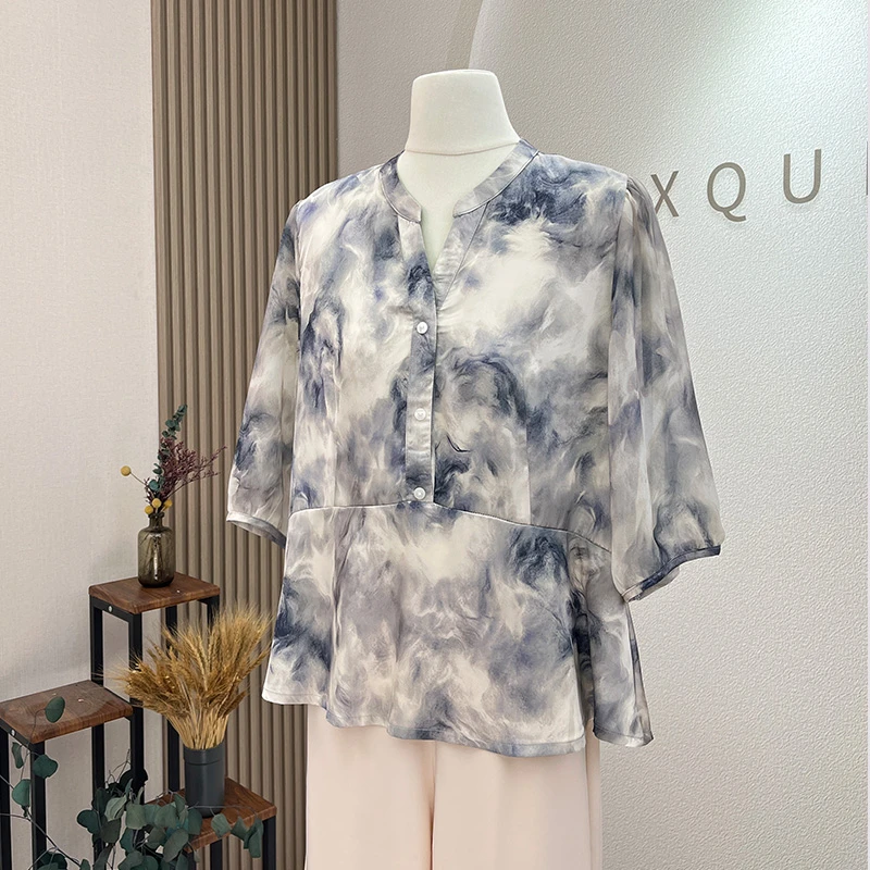 2025新款妈妈夏装洋气短袖雪纺衫中老年时尚女装夏季宽松大码T恤