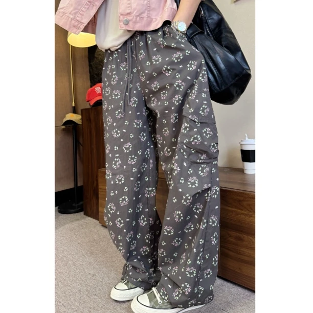 HY1987春夏罗罗定制特显瘦梭织棉料两穿碎花直筒裤薄款时尚休闲