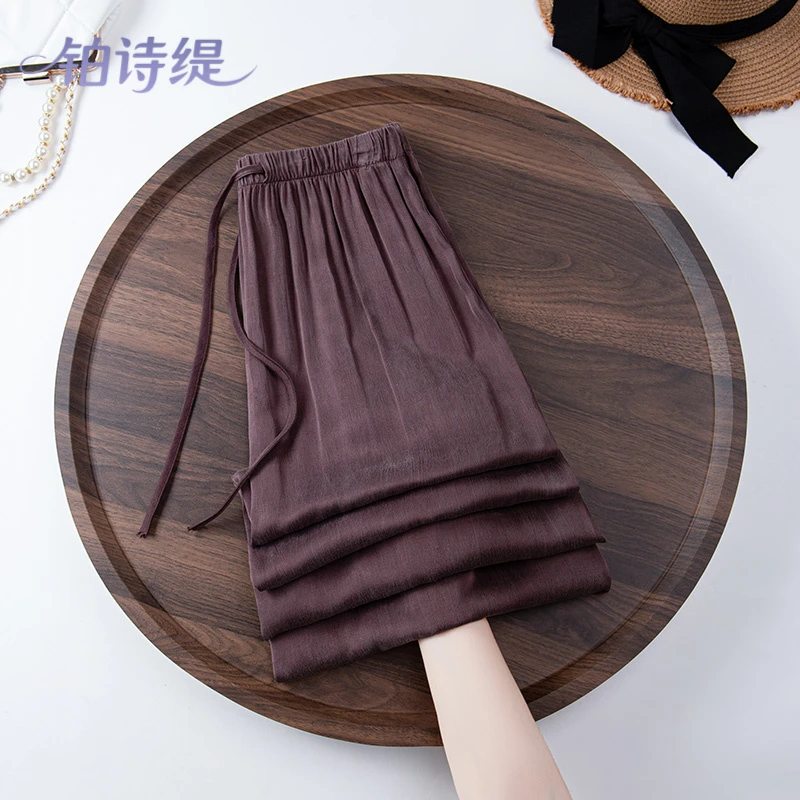 紫色铜氨丝半身裙女2025夏季新款a字梨型身材遮胯醋酸冰丝长裙子