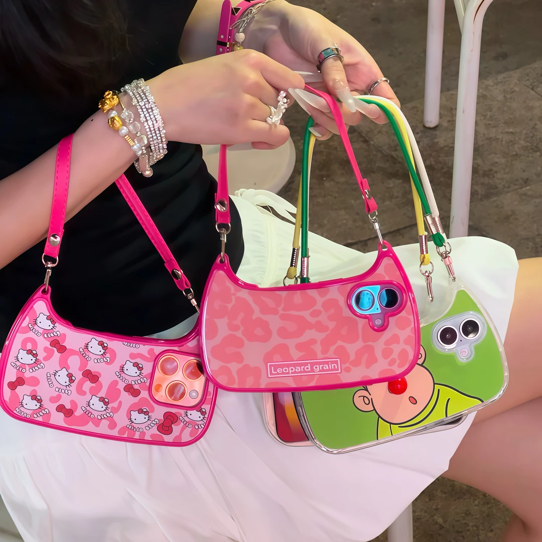 ins粉豹纹手提包包适用苹果16promax手机壳iPhone15/14/13女12/11