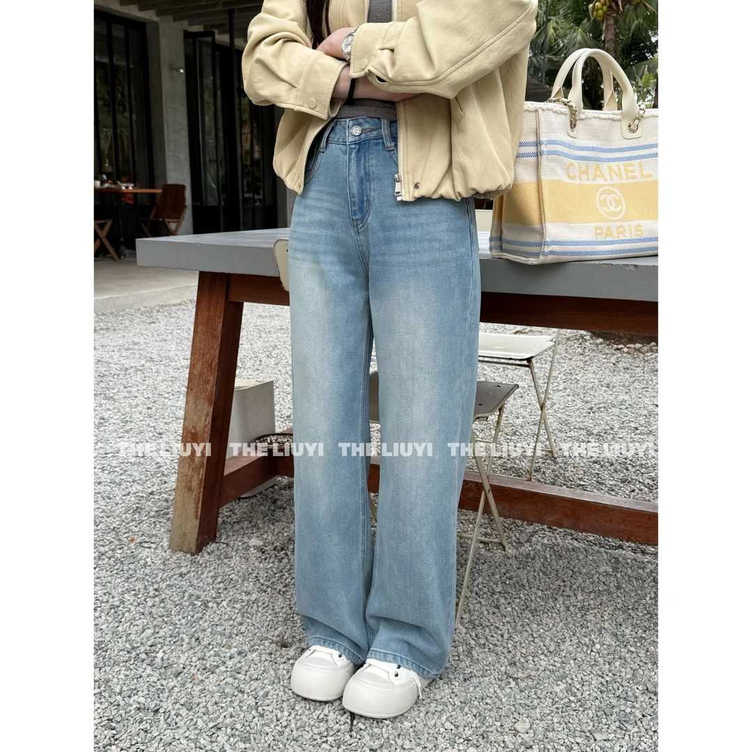 【LIUYI】窄腿牛仔~2025年春夏新款高腰窄版显瘦直筒牛仔长裤52126