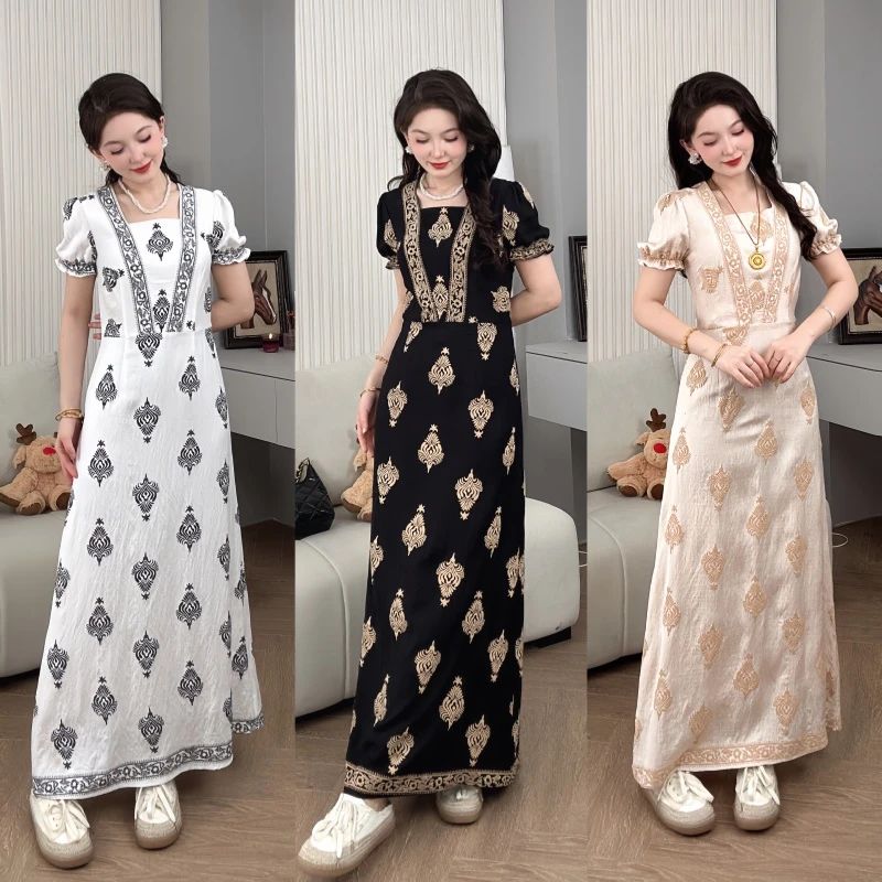 Saeda女装民族风立体提花工艺长款连衣裙YF10008