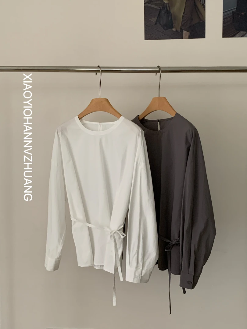 【XYJ】春季时尚极简系带衬衫F1939