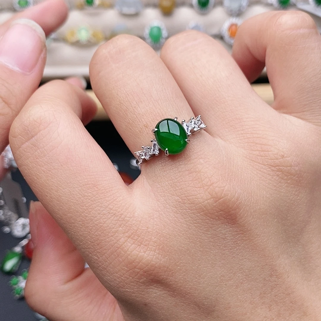 ღ***）翡翠银S925镶嵌戒指