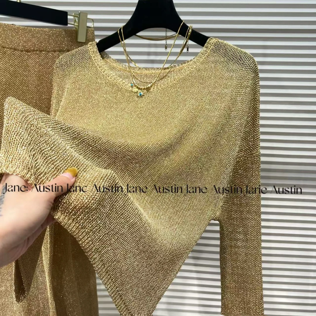 Jane Austin•（晨曦金）2025轻奢水晶纱线时尚显瘦塑身长袖气质