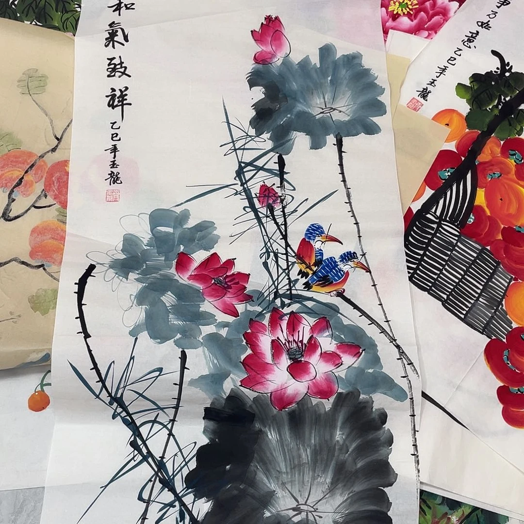 国画国画作品书法作品原稿三尺荷花