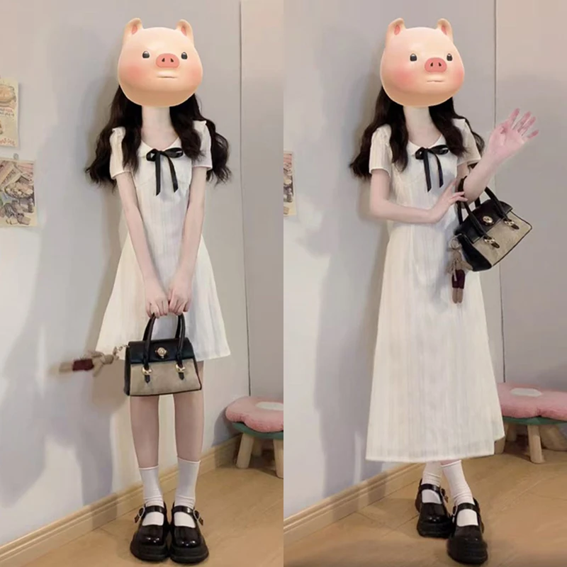 法式漂亮独特白色连衣裙女小个子2026新款初夏季穿搭绝美掐腰长裙