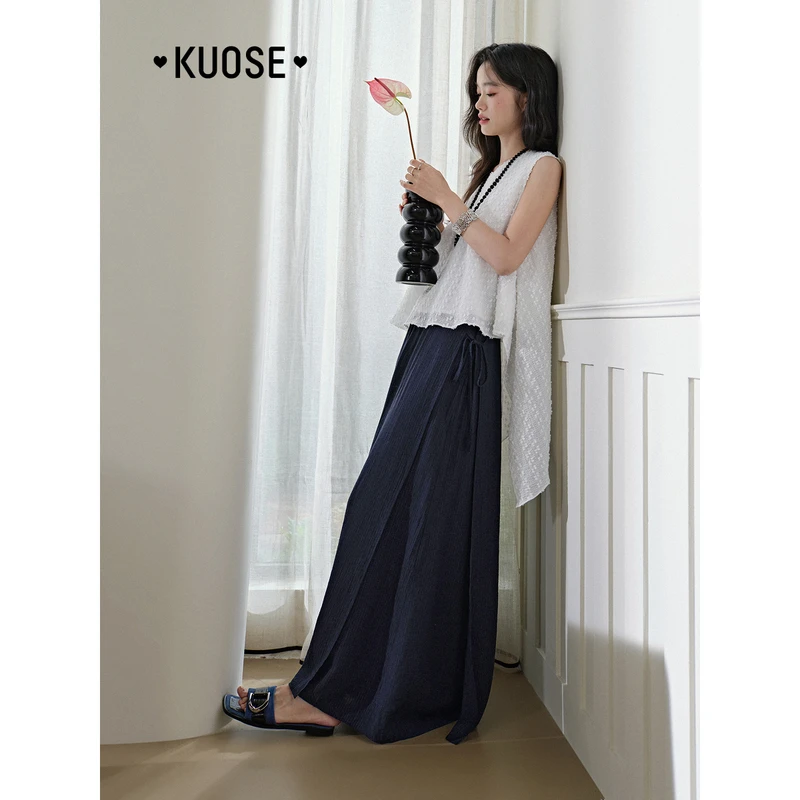 阔色肌理垂感休闲裤子2025夏季新款慵懒直筒阔腿长裤KSF2504003
