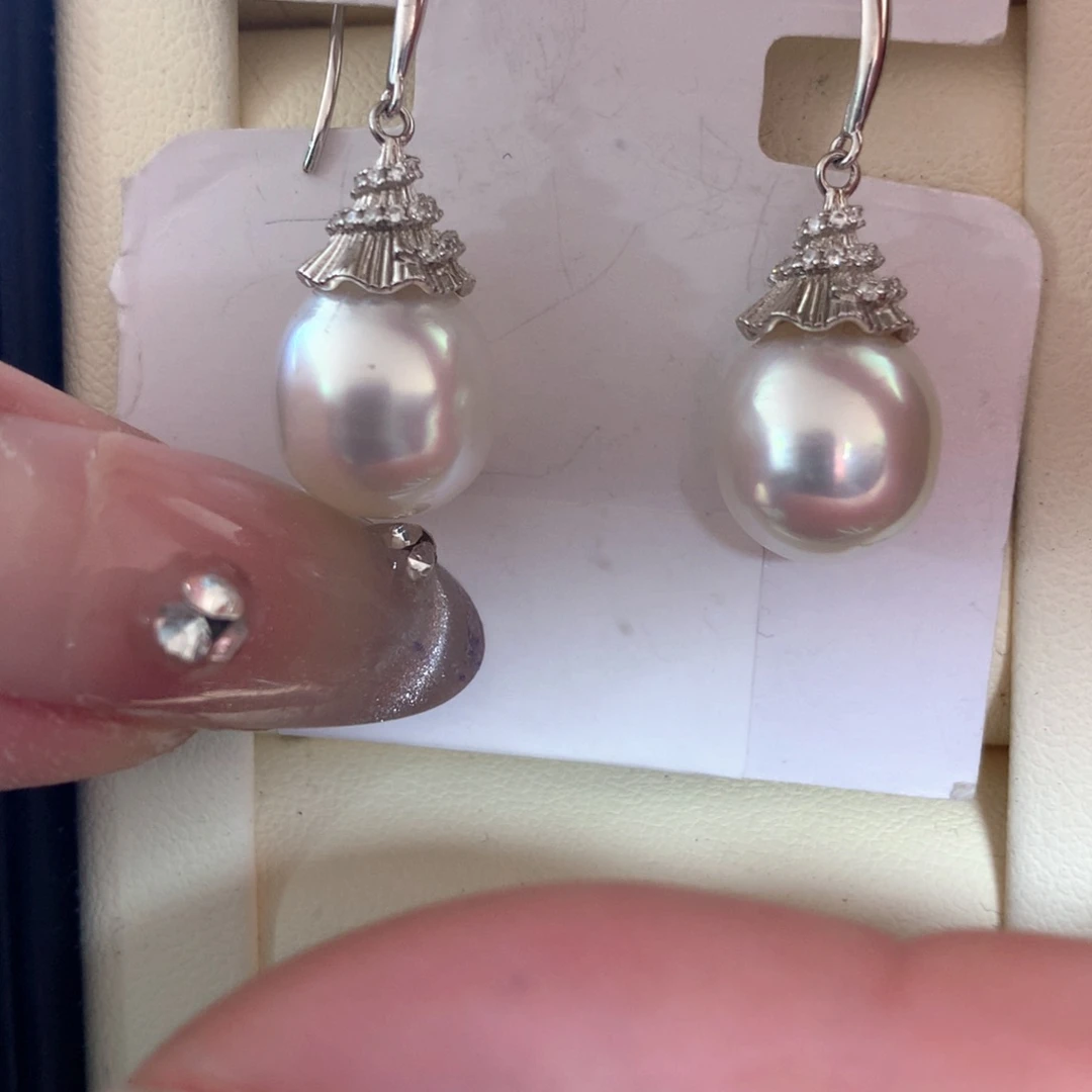 海水珍珠耳饰银S925镶嵌