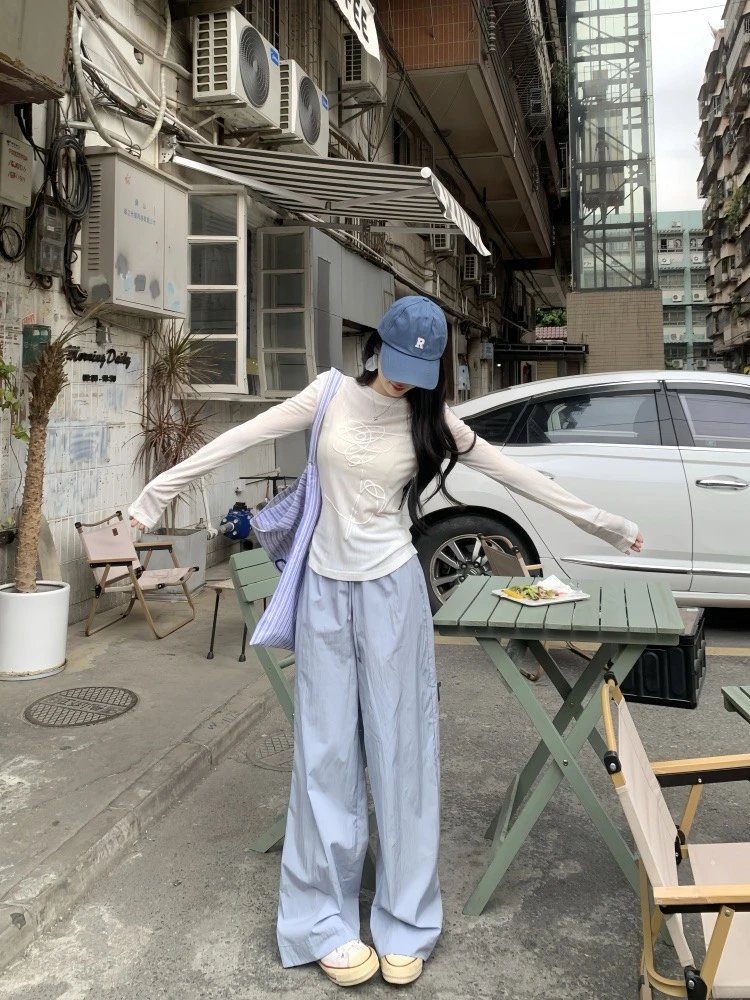 设计感立体发泡印花微透防晒长袖T恤女春夏时尚百搭显瘦两件套女