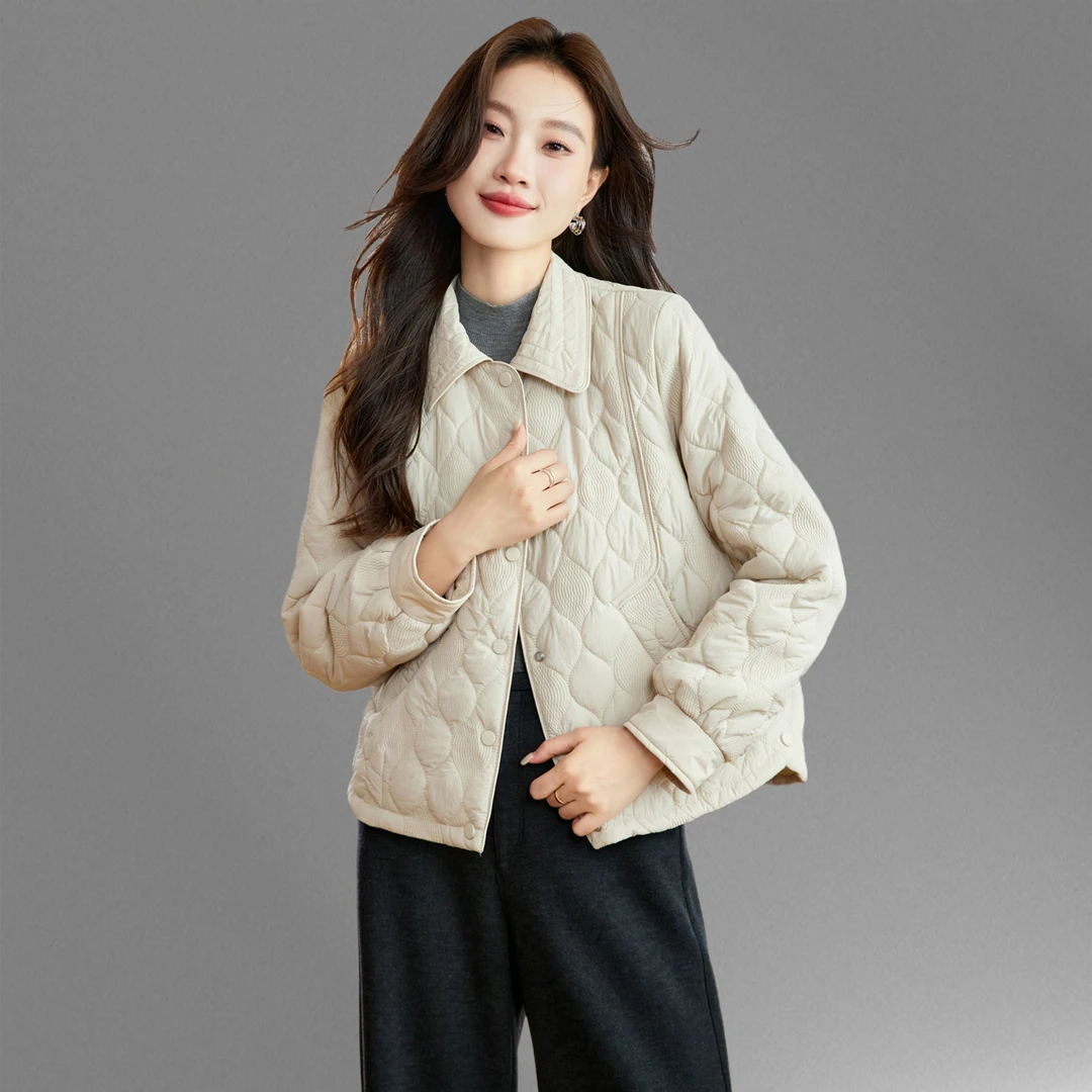 小香风棉服女2025秋冬时尚短款小个子薄棉衣休闲棉袄菱格夹棉外套