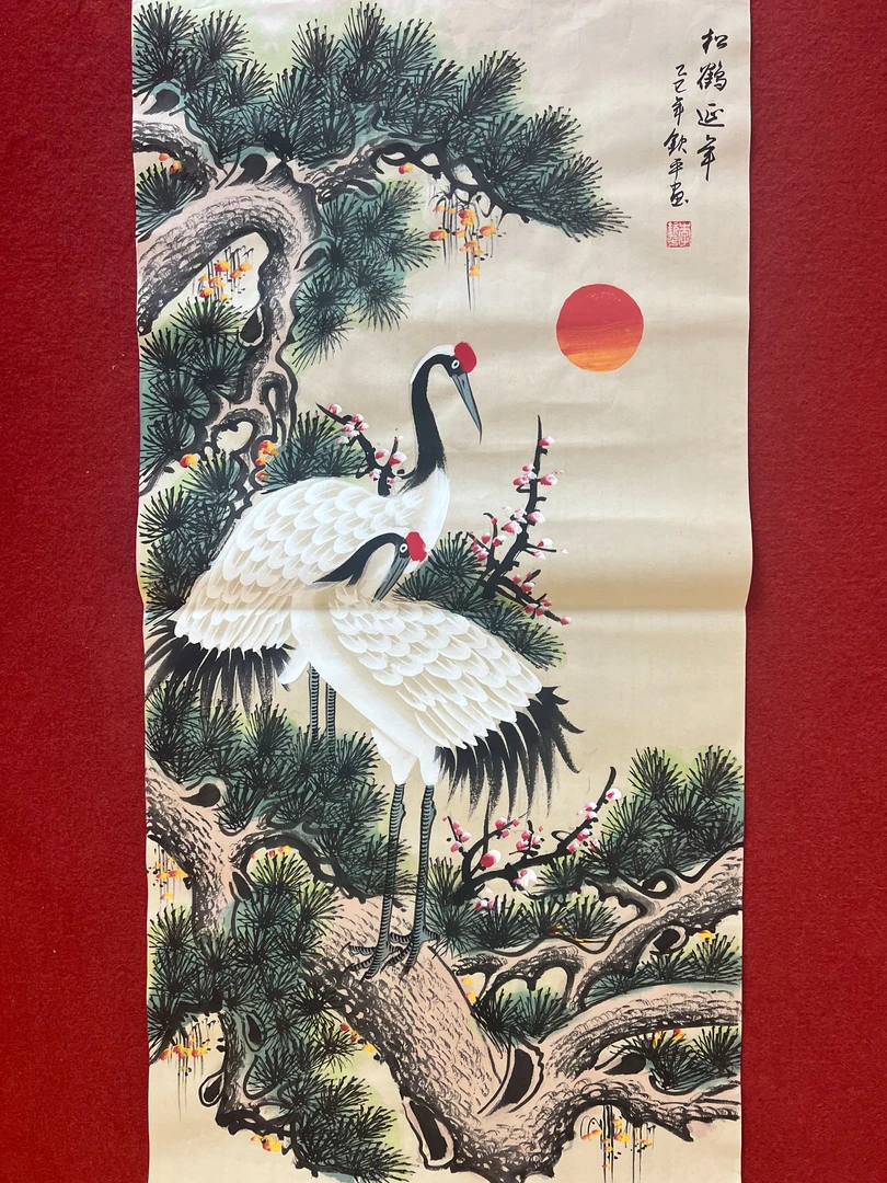 320三尺50x100cm松鹤延年玄关书房客厅办公室现代手工装饰画